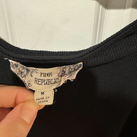 Black Square Neck Long Sleeve Ribbed Bodysuit - Size‎ Medium - Picture 4 of 6